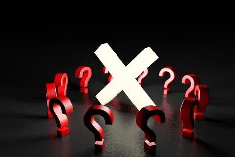 3d illustration white wrong mark with red question marks Stock Illustration