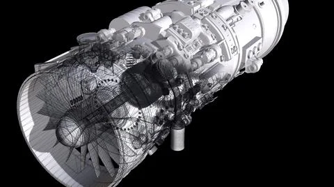 3d illustration - wire frame Airplane Engine Motor With Blades Close-Up. Illustrazione stock