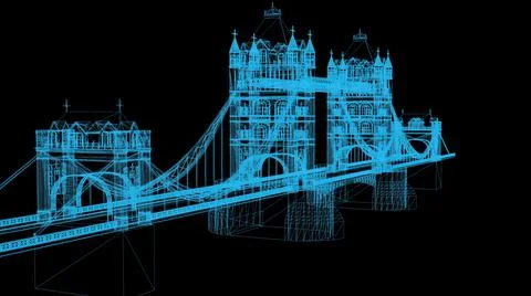 3d illustration - wire frame Bridge on black background Stock Illustration