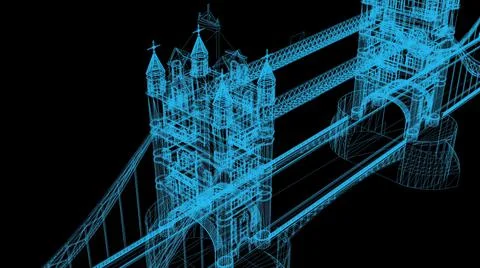 3d illustration - wire frame Bridge on black background Stock Illustration