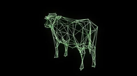 3d illustration - wire frame model of Isolated classic milk cow rotate Stock Illustration