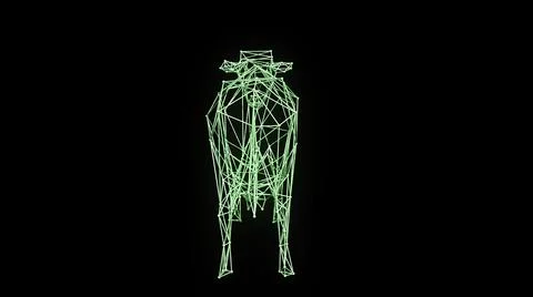 3d illustration - wire frame model of Isolated classic milk cow rotate Stock Illustration