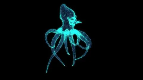 3d illustration - wire frame of Monster Octopus on black background Stock Illustration