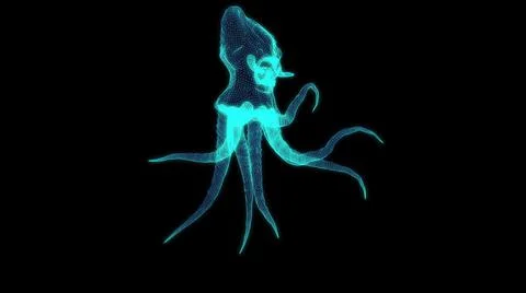 3d illustration - wire frame of Monster Octopus on black background Stock Illustration