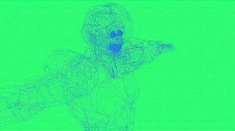 3d illustration - Wireframe Bionic Robot On green  Background Stock Illustration