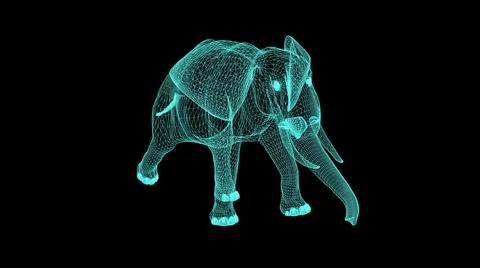 3d illustration - Wireframe Elephant On black  Screen Illustrazione stock