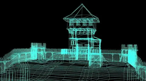 3d illustration - Wireframe Model Of House Stock Illustration
