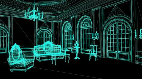 3d illustration - Wireframe Model Of Pompous Palace With Columns Stock Illustration