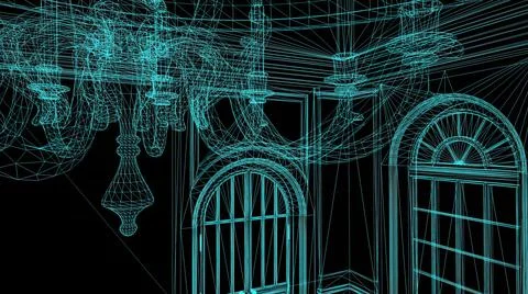 3d illustration - Wireframe Model Of Pompous Palace With Columns Stock Illustration
