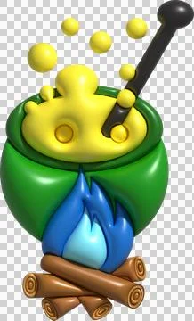 3D illustration. Witch cauldron with bubbles on fire for halloween Ilustração Stock