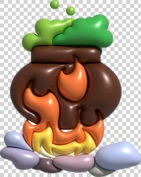 3D illustration. Witch cauldron with bubbles on fire and stone for halloween Stock Illustration