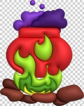 3D illustration. Witch cauldron with bubbles on fire and stone for halloween Ilustração Stock