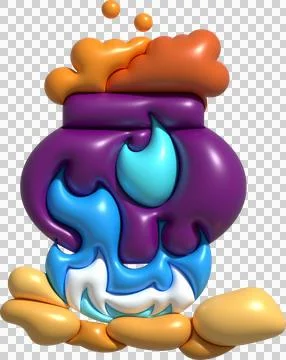 3D illustration. Witch cauldron with bubbles on fire and stone for halloween Ilustração Stock