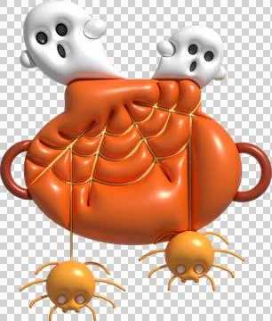 3D illustration. Witch cauldron With bubbles and cobwebs, cute little spide.. Ilustração Stock