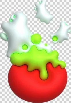 3D illustration. Witch cauldron with bubbles on fire and cute little ghosts.. Stock Illustration