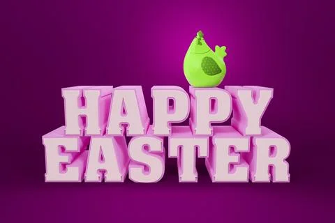 3d illustration of the words happy easter with a chicken Stock Illustration