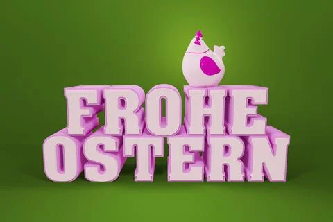 3d illustration of the words happy easter in german language with a chicken Stock Illustration