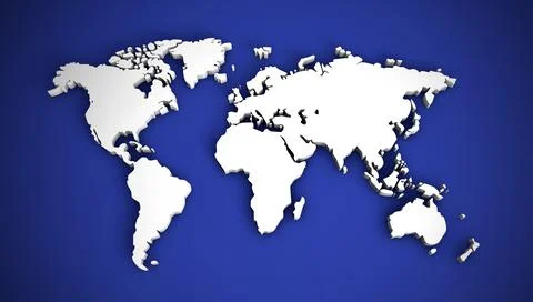 3D illustration world map on a blue background. Stock Illustration