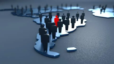 3D illustration world map with figures of people on it. Stock Illustration