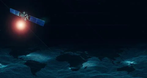 3d illustration A world map on a mesh showing the connection of wireless netw Stock Illustration