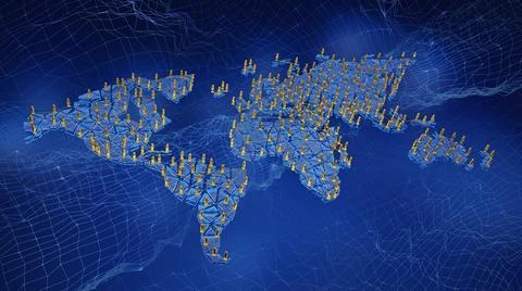 3d illustration world map plexus social network, business communications, con Illustrazione stock