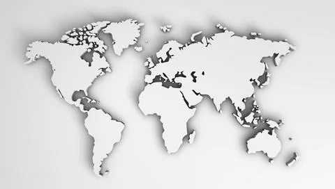 3D illustration world map on a white background. Stock Illustration