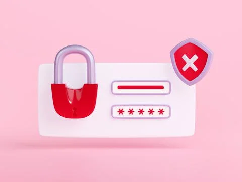 3D illustration of wrong password screen, red lock Illustrazione stock