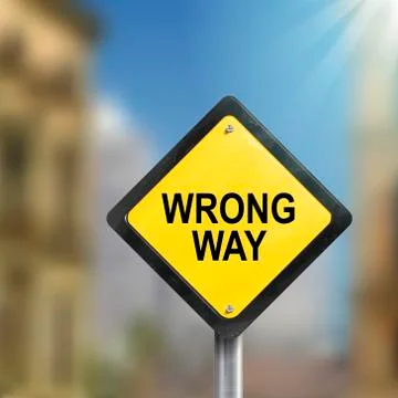 3d illustration of yellow roadsign of wrong way Stock Illustration