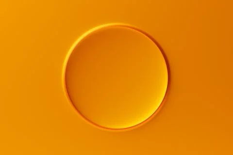3D illustration  of  yellow  round  frame  on a  monochrome wall for design Illustrazione stock