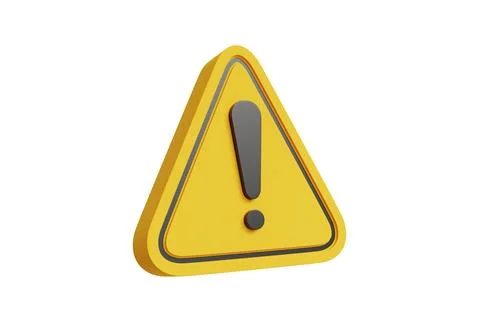 3d illustration of yellow triangle label black exclamation mark symbol isol.. 스톡 일러스트