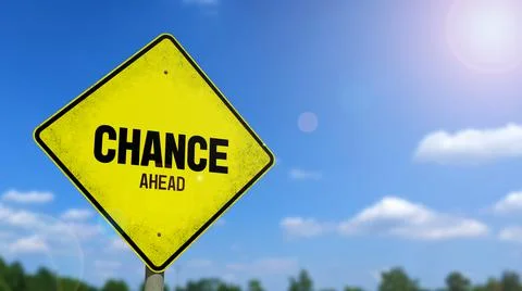 3D-Illustration of a yellow warning sign that says 'CHANCE AHEAD' Stock Illustration