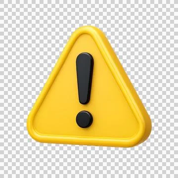 3D illustration of a yellow warning triangle with a black exclamation mark Stock Illustration