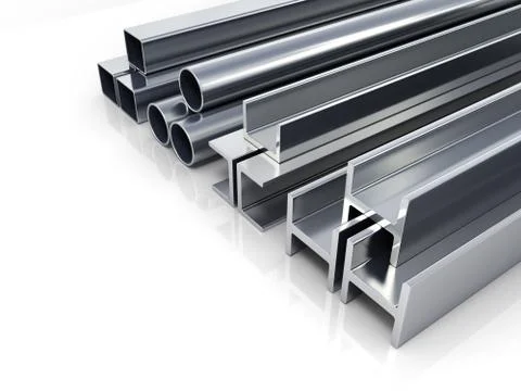 3d illustrations square metal tubes and profiles isolated on white as a backg 库存插图