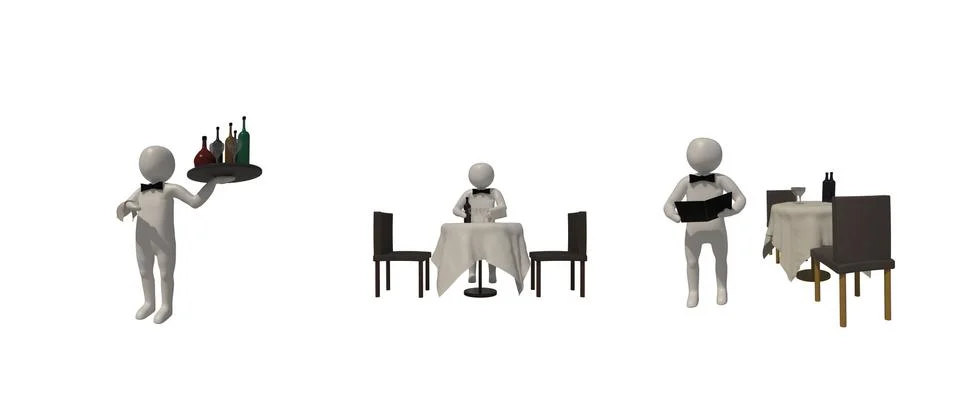 3d illustrator, 3d rendering, The Waitress symbol on a white background shows 库存插图