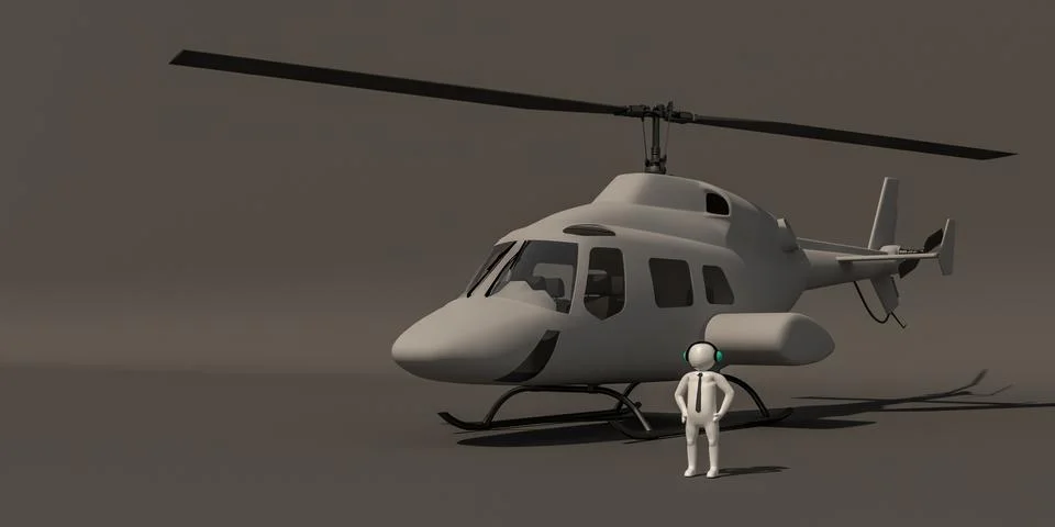 3d illustrator, 3d rendering of the White character of The pilots and Helicop Illustrazione stock