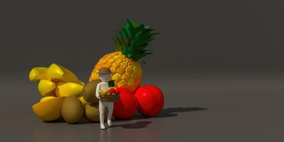 3d illustrator, 3d rendering of the white character of the fruit gardeners. イラスト素材