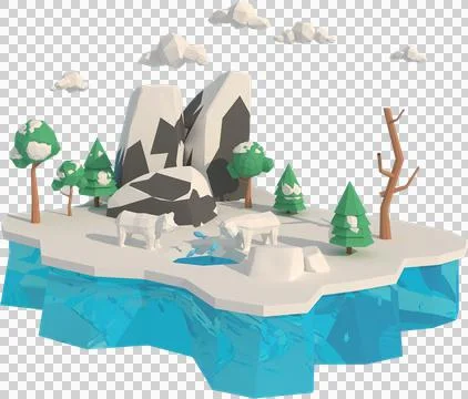3D illustrator The bear in winter. 3d rendering Low Polygon Geometry. Lowpoly Illustration