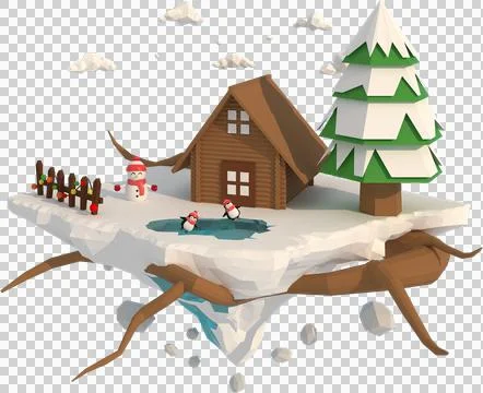 3D illustrator of house in the snow. 3d rendering Low Polygon Geometry. Lowpo Stock Illustration