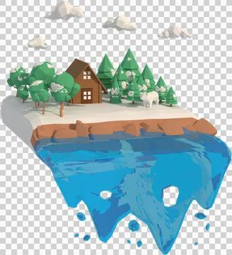 3D illustrator The house in winter. 3d rendering Low Polygon Geometry. Lowpol Stock Illustration