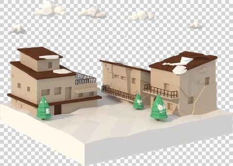 3D illustrator The house in winter. 3d rendering Low Polygon Geometry. Lowpol Illustration