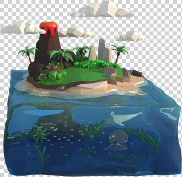 3D illustrator of Island. 3D rendering of a low polygon model イラスト素材