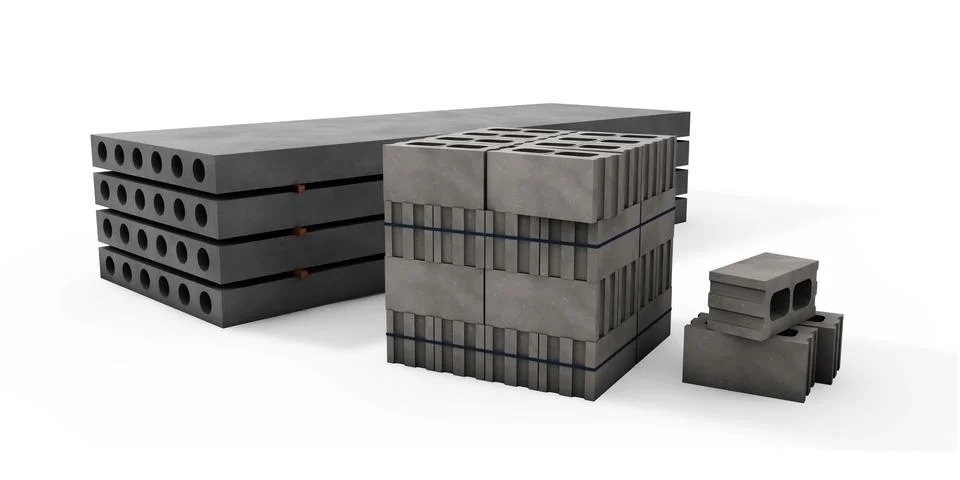 3d illustrator of pallets of concrete blocks and plates on a white background Stock Illustration