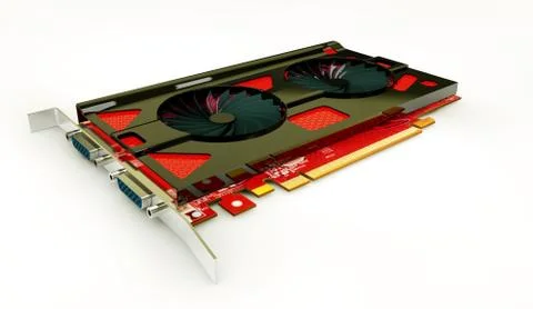 3d Illustrator of video card with two outputs on a white background Stock Illustration