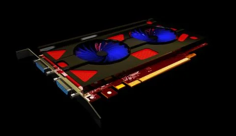 3d Illustrator of video card with two outputs on a black background Stock Illustration