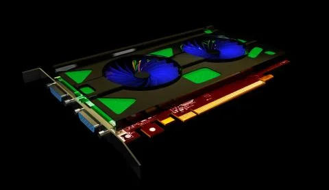 3d Illustrator of video card with two outputs on a black background Stock Illustration