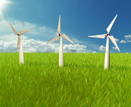 3d illustrator of windmill on the sky Stock Illustration