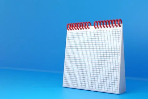 3D ilustration empty desk calendar , loose-leaf notebook on  blue table on mo Illustrazione stock