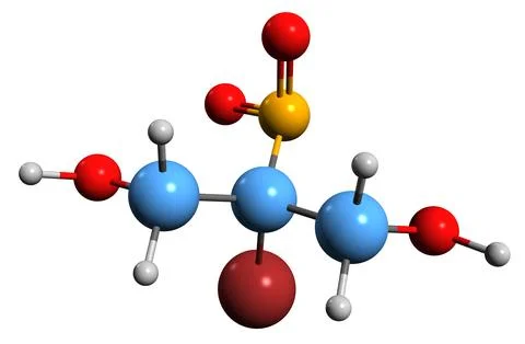 3D image of 2-bromo-2-nitro-1,3-propanediol skeletal formula Stock Illustration