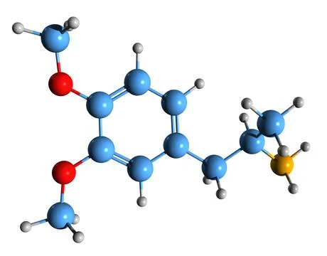 3D image of 3,4-DMA skeletal formula Stock Illustration