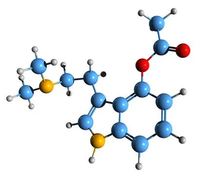 3D image of 4-AcO-DMT skeletal formula Stock Illustration